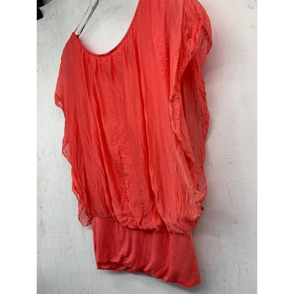 Womans M/ L Salmon Salmon Sheer Layered Tank Top Shirt Short Sleeve Shirt - Picture 6 of 8